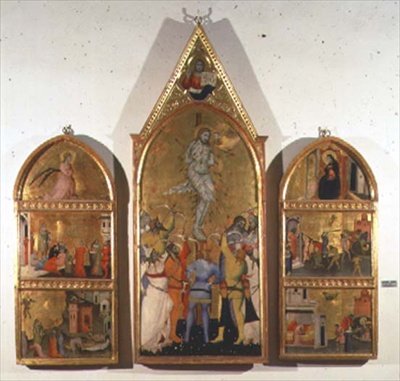 Das Martyrium des hl. Sebastian Altarbild, zentrale Tafel zeigt das Martyrium und Seitenflügel zeigen andere Szenen aus dem Leben des Heiligen von Giovanni di Niccolo del Biondo